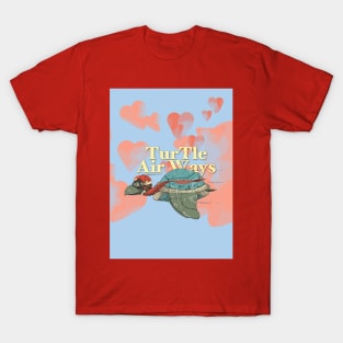 The flying turtle in the sky with heart clouds T-Shirt